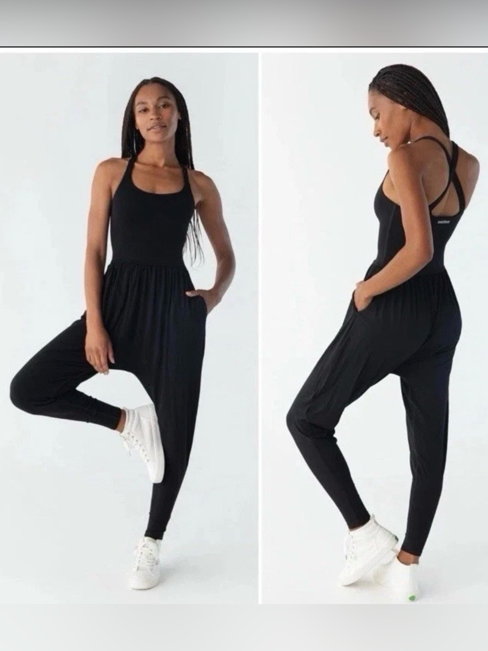 Imbodhi Black Crossback Jumpsuit Harem Style Pant Athleisure Minimalist Size XS